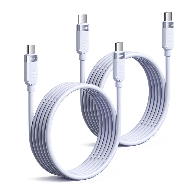 

Кабель USB C Toocki 2M 60W [Комплект из 2 шт.] Тип C, быстрая зарядка, совместимый с PD/QC, мягкий силиконовый кабель, не запутывается, в комплекте с кабельными стяжками, фиолетовый кабель для зарядки
