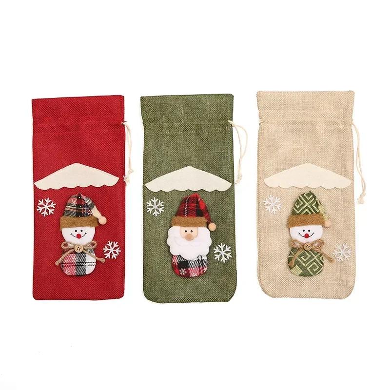Christmas Wine Bottle Cover Wine Bag Linen Christmas New Champagne Wine Bottle Cover Bottle Bag Dining Table Decoration