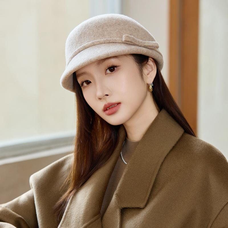 Осенне-зимняя шерстяная шляпа женская элегантная шляпа-клош с маленьким ароматом французский твид бант ретро кепка ONE SIZE