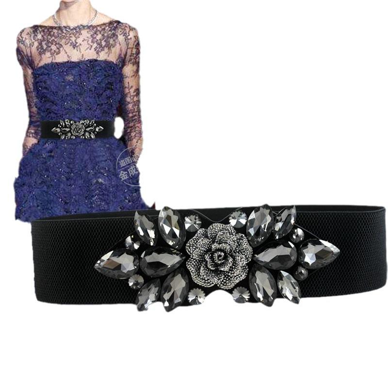 Crystal Rhinestone Elastic Waist Belt for Women's Dresses and Sweaters