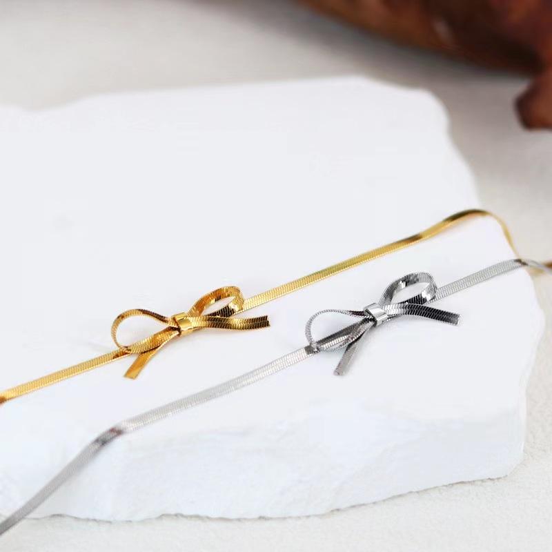 316L Stainless Steel Bow Collarbone Snake Bone Chain Necklace Fashion Personality Girl Exquisite  Gift Party Accessories