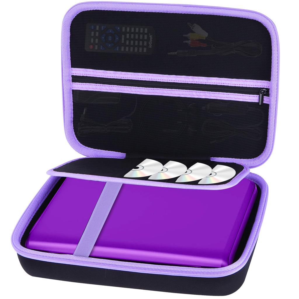 Lebakort Storage Case Compatible with DBPOWER/ieGeek/COOAU 11.5-12.5-inch Portable DVD Players (Black with Purple Case)