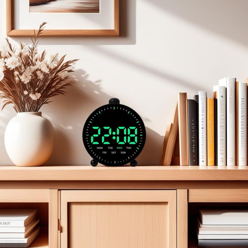 LED Digital Alarm Clock Date Week Display 2 Alarms Countdown Timer Second Hand Clock Bedside Electronic Clock 12/24H USB Powered