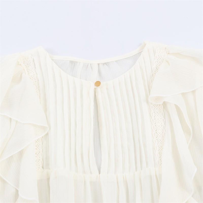 2026 Womens Loose Layered Ruffle Trim Casual Shirt Long Sleeve Round Neck Comfort Fit
