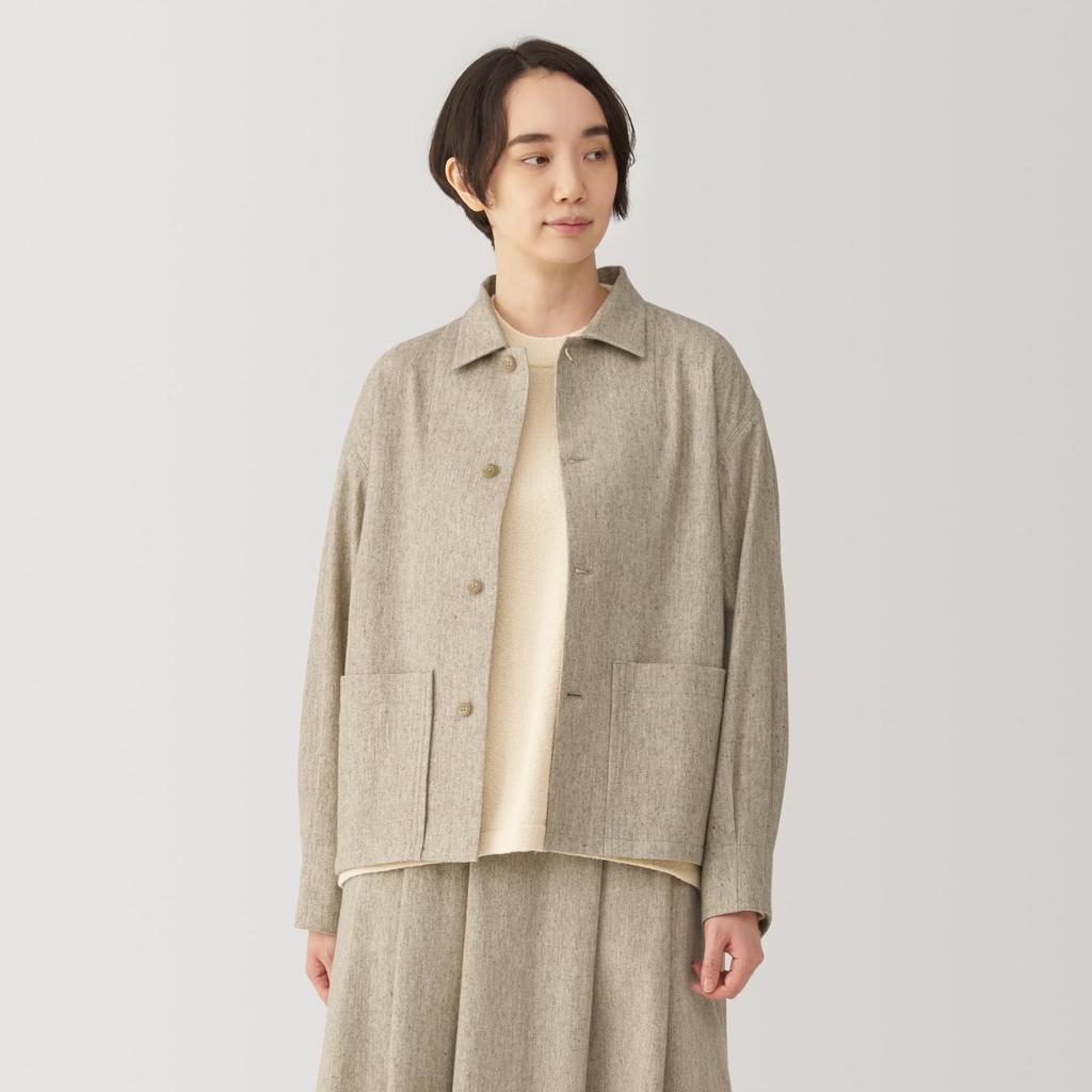 MUJI Wool Blend Shirt Size BG1QZA4A Women's Jacket, Beige, L,