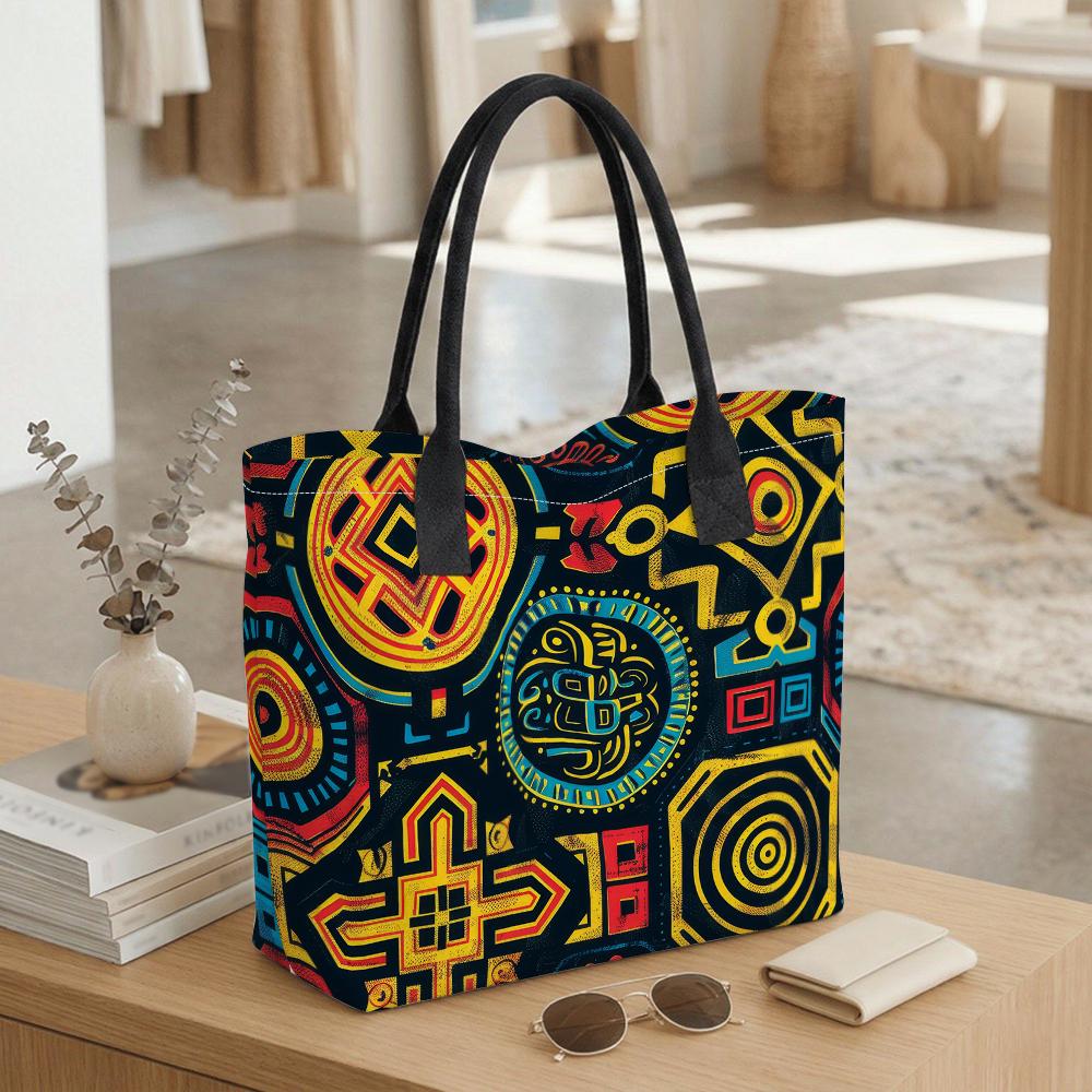  Ethnic Print Large Capacity Tote Bag Fashion Casual Daily Handbag for Women All Match Shopping Shoulder Bag