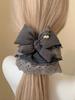 Korean Retro Gray Plaid Bow Lace Scrunchie - Oversized Hair Tie for Women, Suitable for Big Buns & Low Ponytails
