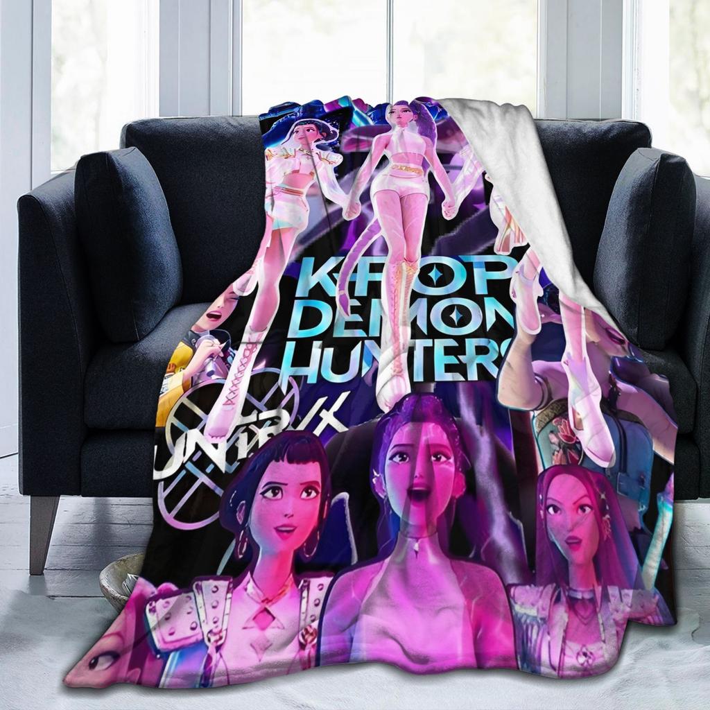 Kpop Demons Huntrix Hunters Flannel Blankets Rumi Mira Joey Creative Throw Blanket for Bedspread 125*100cm Rug Piece Soft