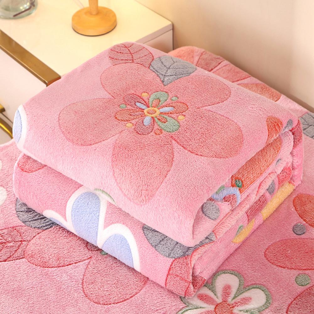 Shawl Warm Floral Flannel Blanket Skin-friendly Soft Throw Blanket No Shrinkage Cozy Nap Blanket Office