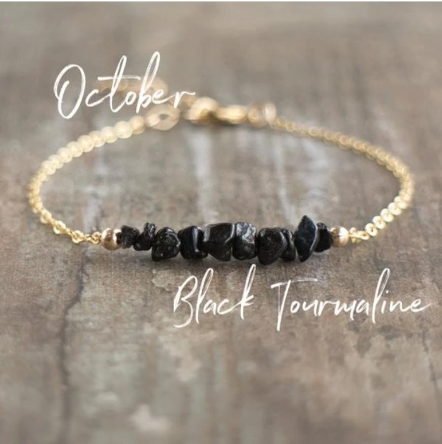 Black Crystal Tourmaline Bracelet, Empath Protection Bracelet for Women, Dainty Black Tourmaline Jewelry,