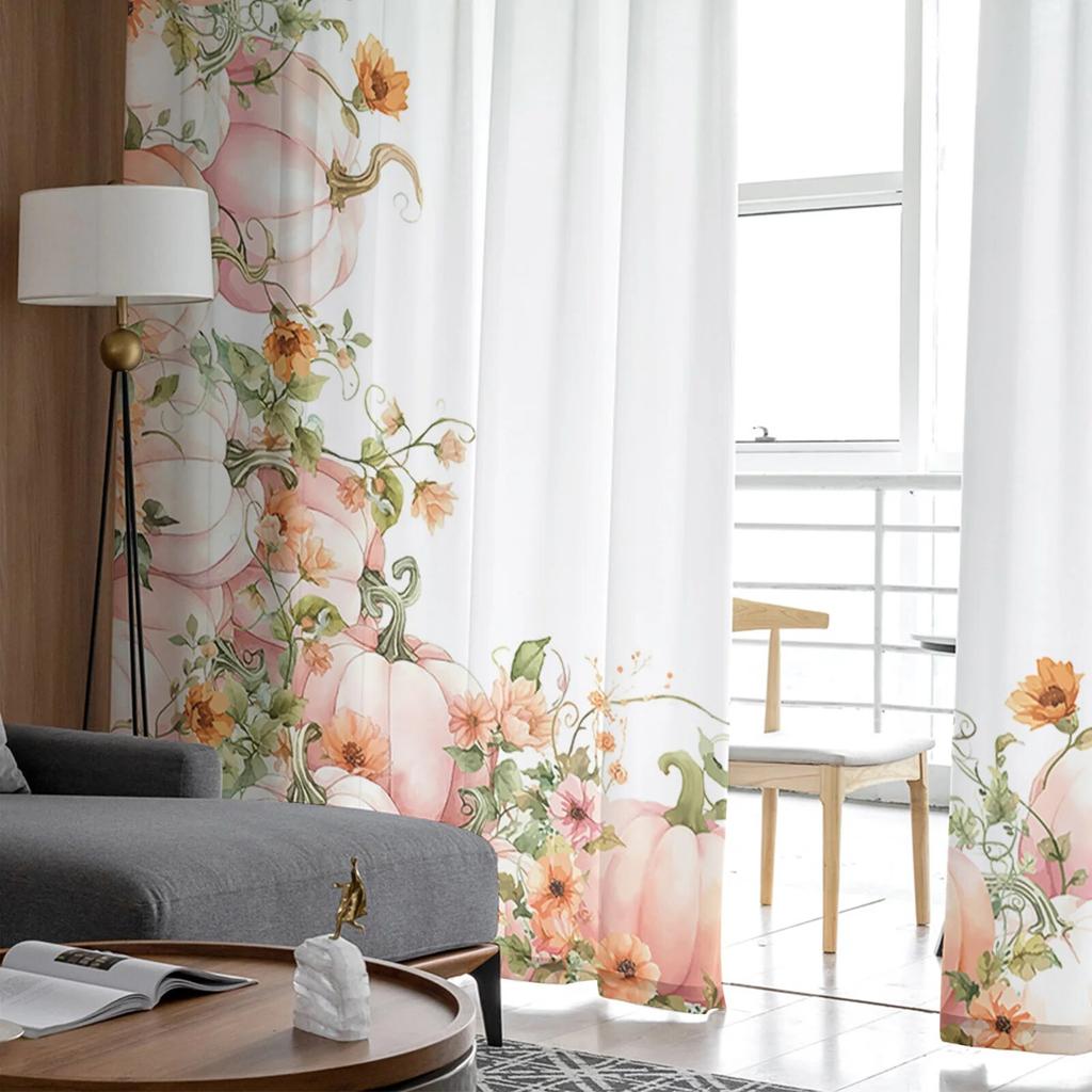 Thanksgiving Pumpkin Autumn Sheer Curtains for Bedroom Living Room Voile Window Curtains Tulle Curtains for Kids Room