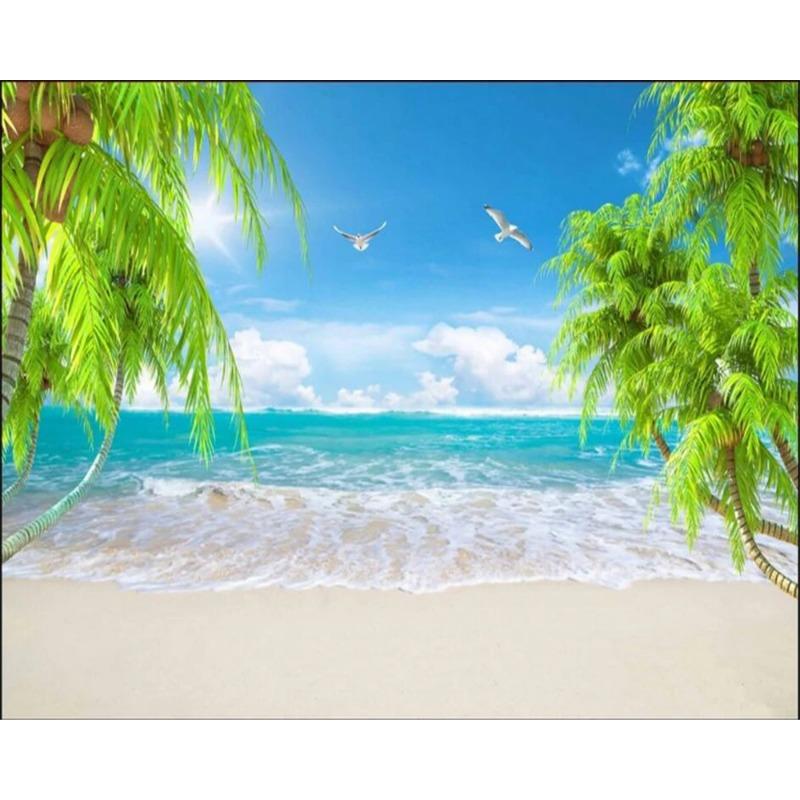 Sea View Murals Beach Coconut Tree Landscape Wallpaper 3d Living Room Bedroom Background Fresco Wallpaper