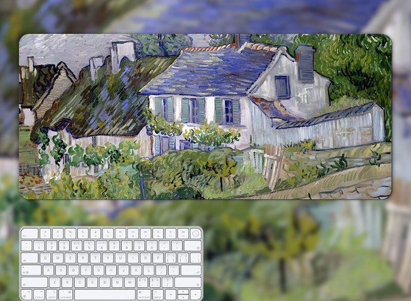 1pcs Oil painting mouse pad for girls with high appearance, office computer keyboard pad with high-end feel, green desk pad