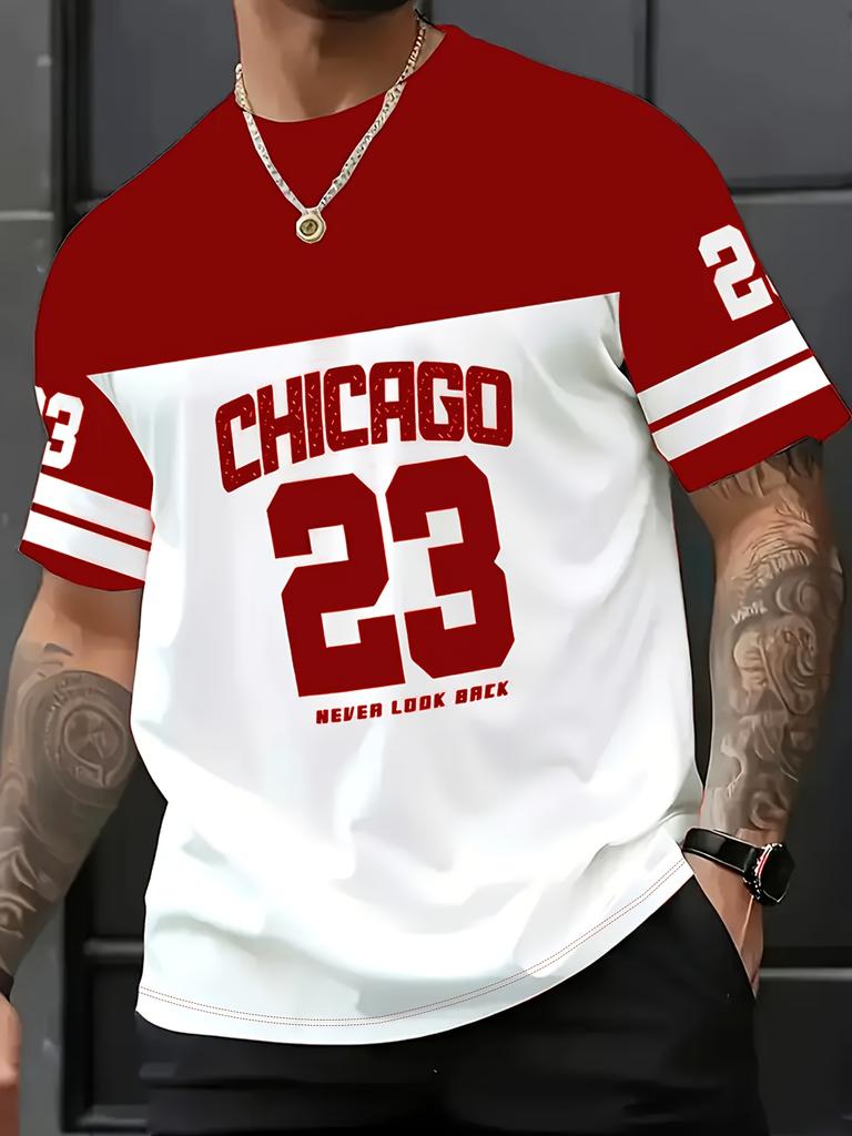 Men's Chicago 23 Graphic T-Shirt - Chicago-Themed Short Sleeve Round Neck Tee with Iconic Number 23 Print, Machine Washable Casual Wear Suitable for