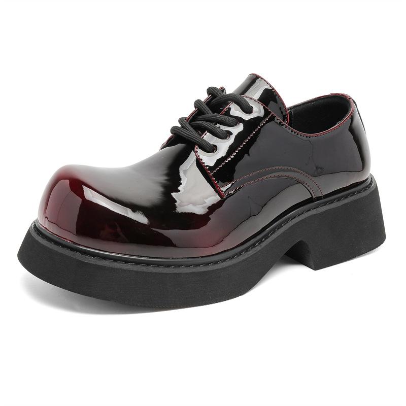 Mickey casual leather shoes big head thick sole inner heightening personality 9522 discoloration gray, brown, red, purple-J