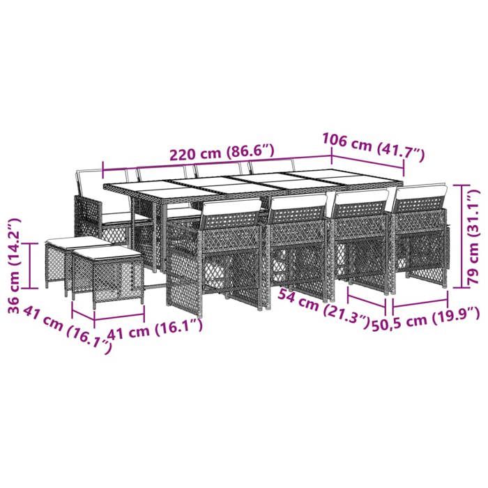 VidaXL Ensemble à manger de jardin 13 pcs coussins noir résine tressée, ensemble à manger d'extérieur, meuble à manger de 3210798