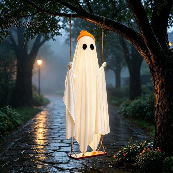 Ornements fantômes lumineux pour porche Décorations d'Halloween Extérieur Intérieur, Étanche IP44 Lumineux Suspendu Balançoire Décoration Mignonne, Accessoires de Fête DIY