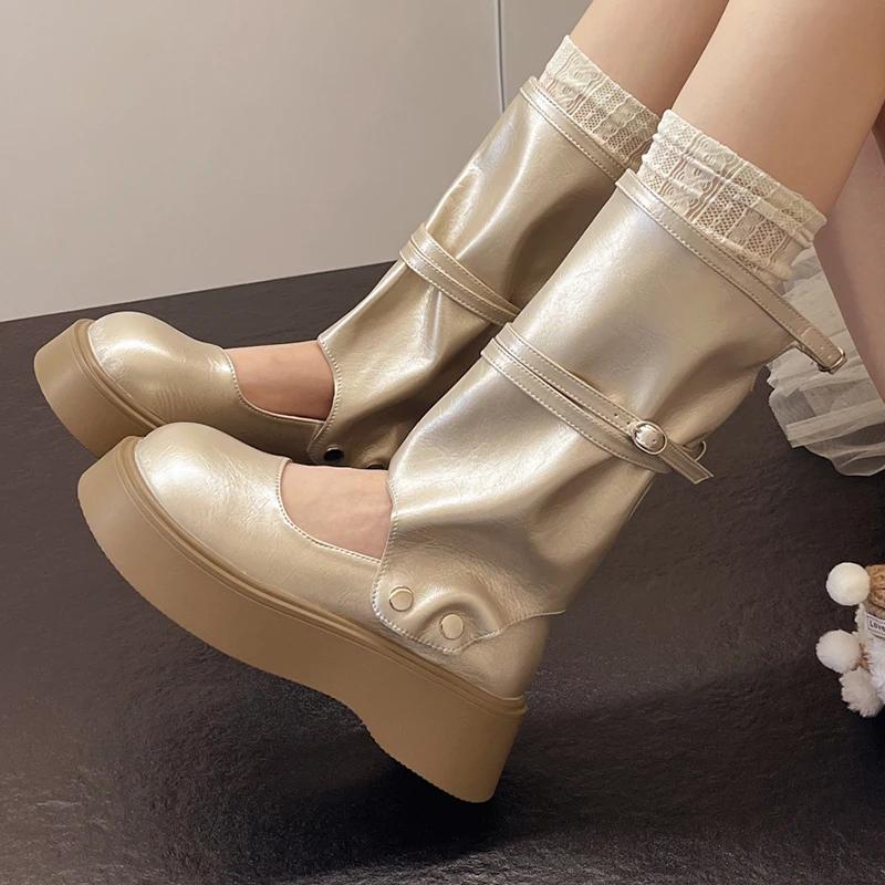 Women Cool Boots Sandals Mid Calf Flats Platform Shoes Summer New 2025 Trend Casual Woman Sandals Brand Zapatillas Mujer