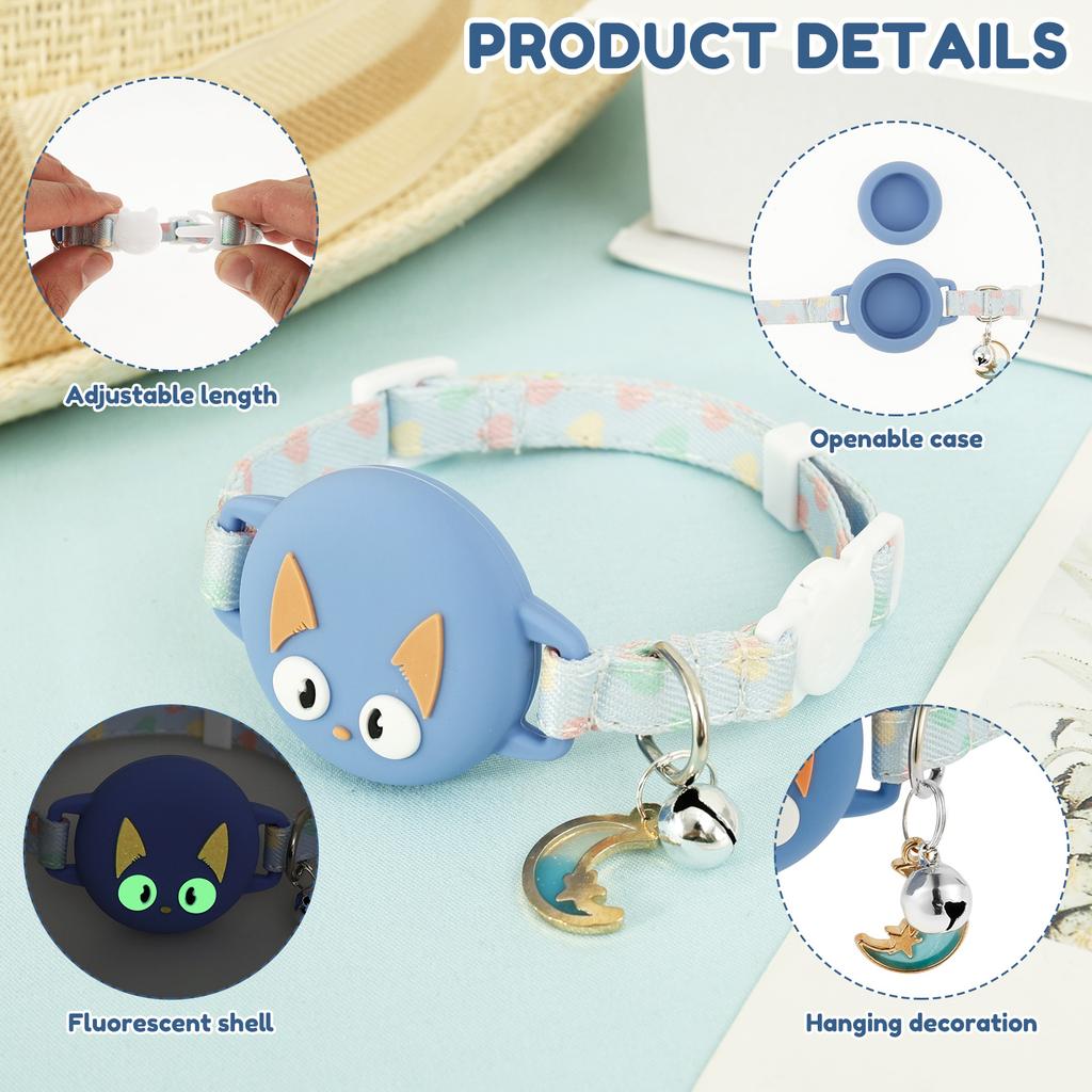 Pet Collar Silicone AirTag Cat Collar 22-30 cm Adjustable Dog Tracker with Bell Anti Loss Waterproof Reflective Kitten Collar