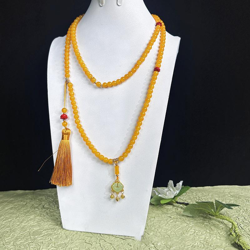 Fresh Ancient-Style Peace Buckle Necklace,New Tassel Beaded Long Crossbody Chain,Retro Jewelry For Women, Daily Accessory