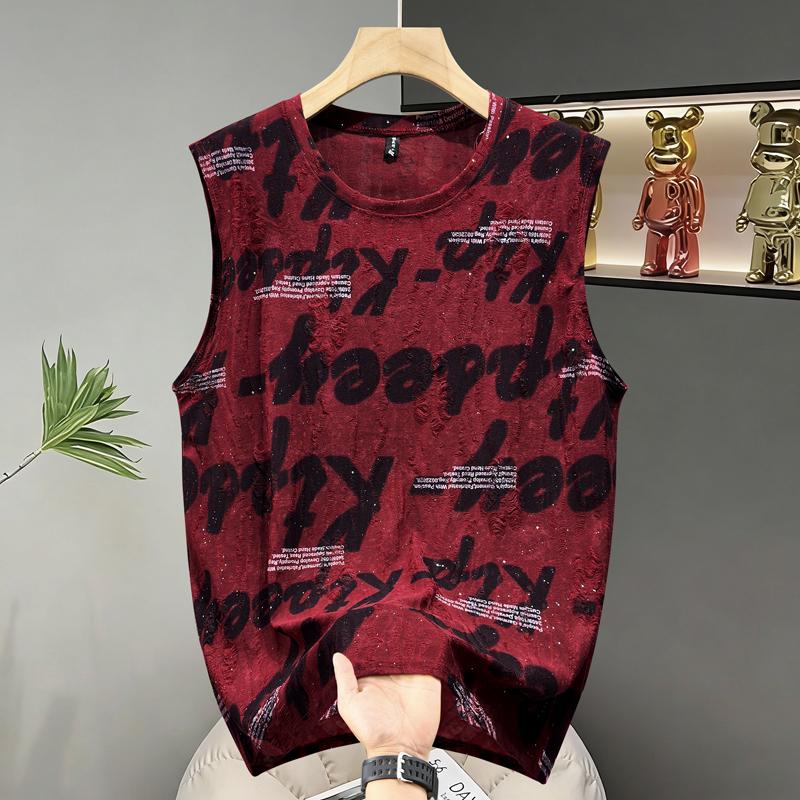 

Men s Plus Size Sparkly Letter Print Tank Top, Casual Breathable Sleeveless Vest (5XL-11XL) 5XL(90kg-100kg) красный