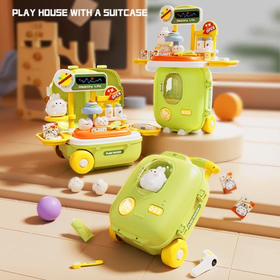 Kids Role Play Suitcase 3-in-1 Pretend Play Set with Mini Kitchen Doctor
