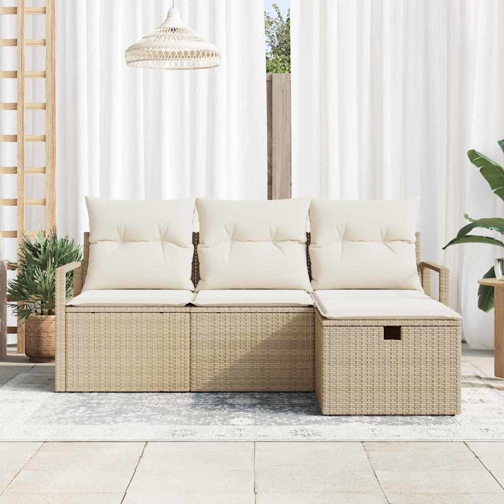 4 Piece Sofa Set with Cushions Beige and Cream Poly Rattan