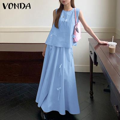 Women Summer Round Neck Strappy Tanks Skirt Sets