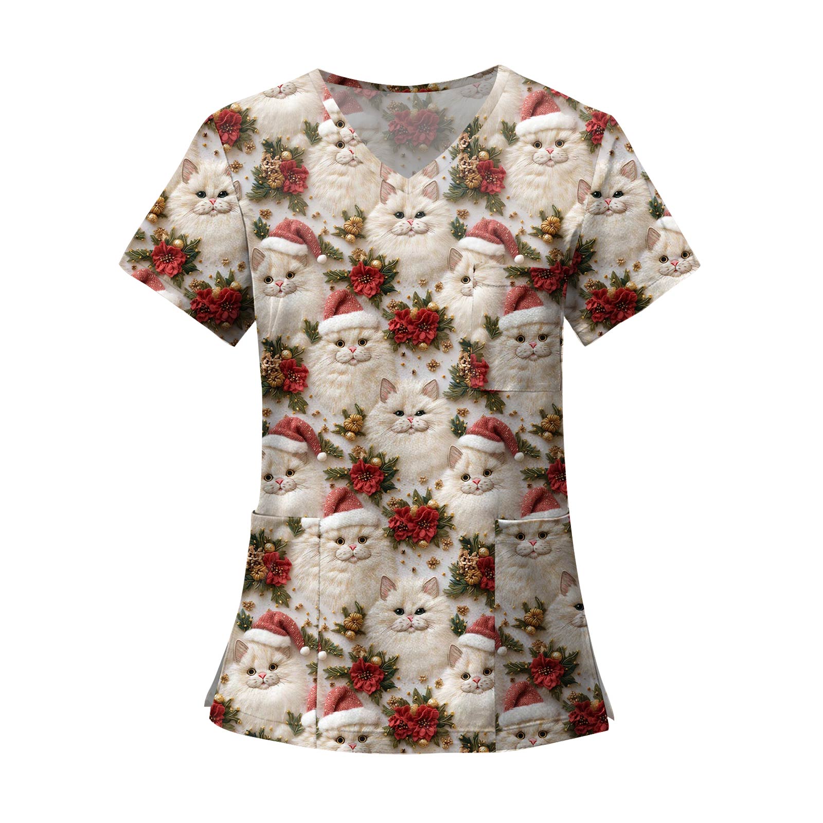 

Женские модные топы с короткими рукавами и V-образным вырезом с принтом, рабочие футболки с карманами XXXL