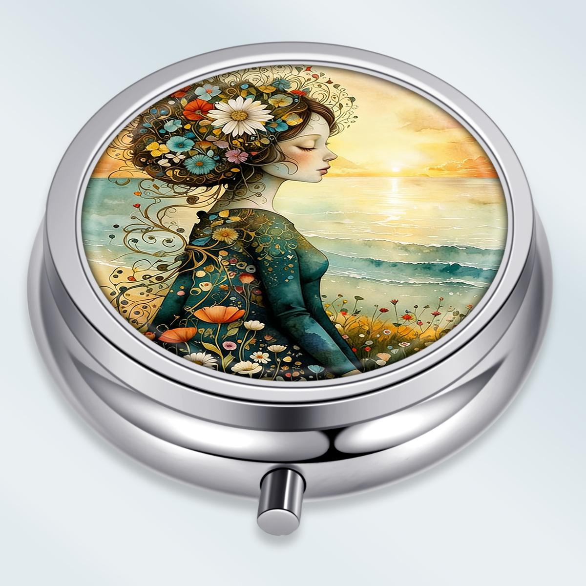 

Portable Pill Box with 3 Compartments, Mini Metal Medicine Organizer Case, Cute Printed Pill Container for Vitamins, Pills, Jewelry, Travel, Daily Use разноцветный