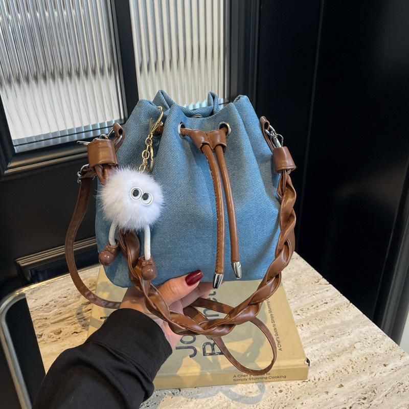 Denim bag shoulder messenger bag casual versatile portable bucket bag