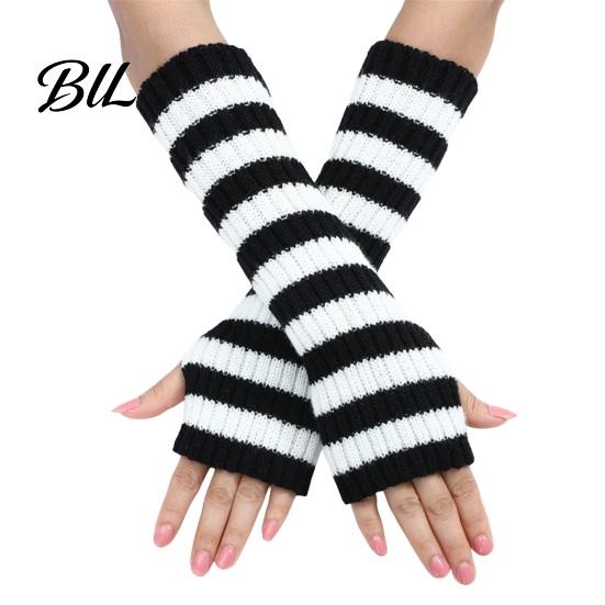 Outdoor Sports Warmers Striped Knitted Arm for Women, Fingerless Sleeves, Soft Comfortable Sleeves Typing Thermal Wrist Autumn Winter, Fashion