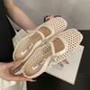 Fashion Footwear Shallow Ladies Flats Mary Janes Shoes New In Summer Spring Female Buckle Fashion Weave Women Flats Slip On Shoes