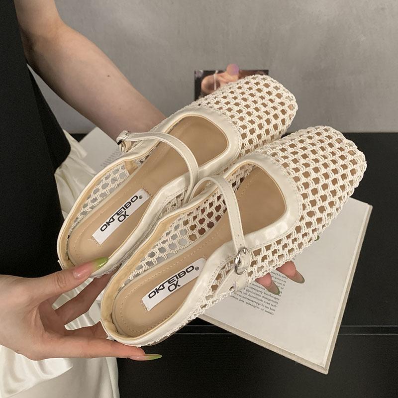 Fashion Footwear Shallow Ladies Flats Mary Janes Shoes New In Summer Spring Female Buckle Fashion Weave Women Flats Slip On Shoes