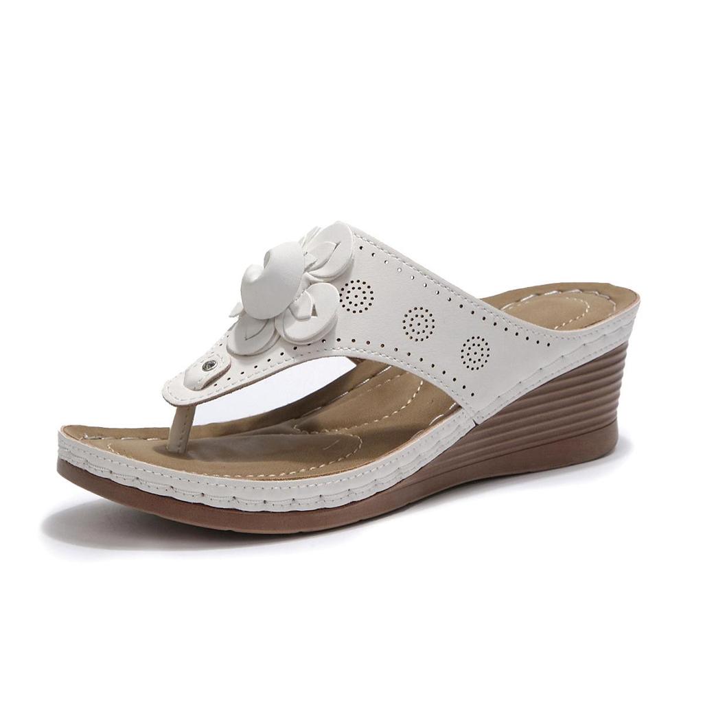 Women's Plus Size European/American Floral Open Toe Wedge Sandals - Summer Thick Sole Flip-Flops