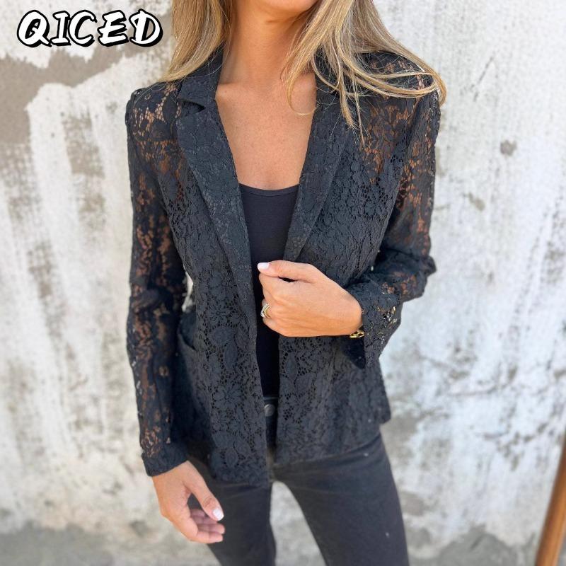 QICED Giacche e cappotti con collo a polo, maniche lunghe, casual, vintage, tinta unita, stampa autunno inverno