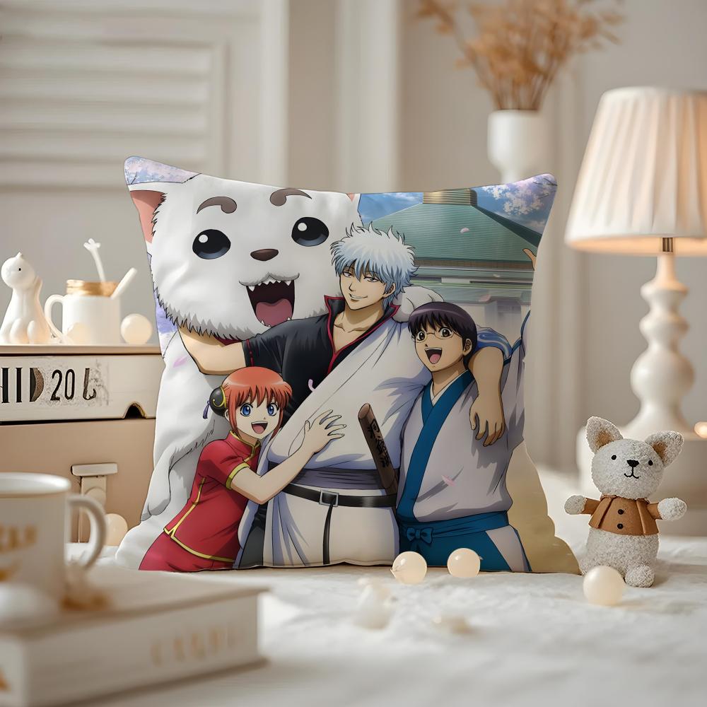 Anime GGINTAMA Cushion Cover Antidustmite Pillowcase Invisible zipper silky short plush Sofa cushion cover