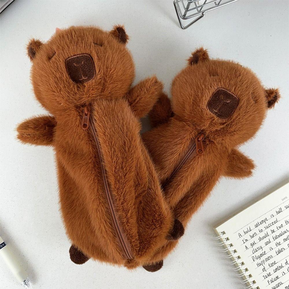 Zipper Capybara Plush Pen Bag Animal Doll Capibara Plush Pencil Pouch  Office