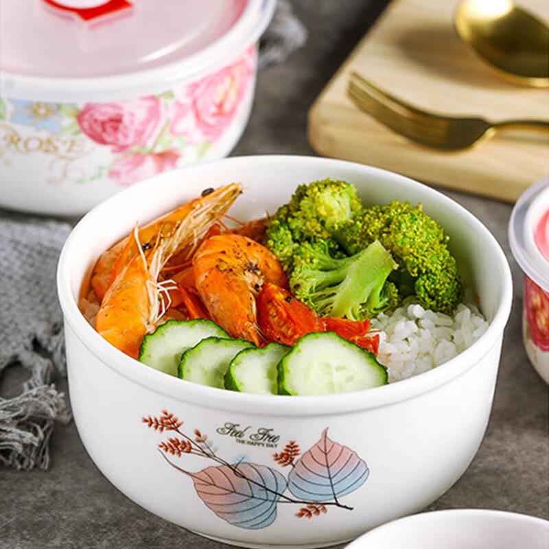 Ziyaoya Elegant Rose Ceramic Food Storage Bowl Set