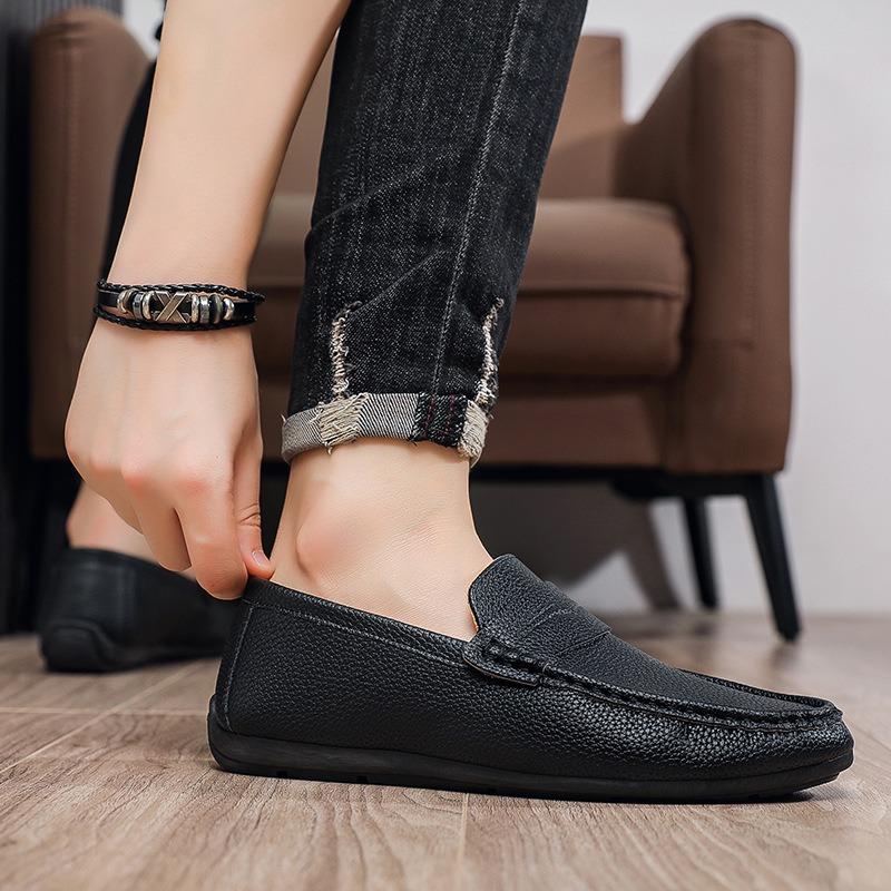 Doudou shoes men's summer breathable men's shoes British casual leather shoes one pedal trendy shoes men