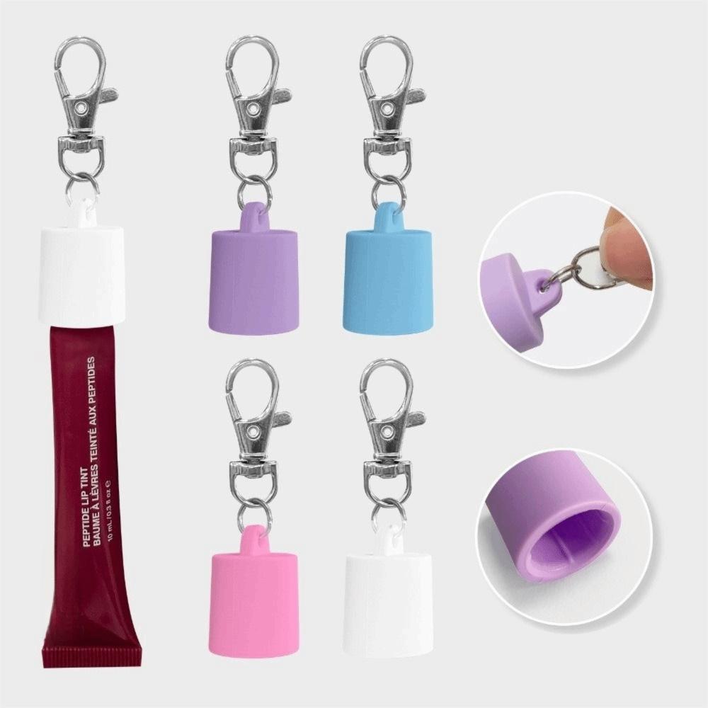 Portable Silicone Lip Balm Keychain Cap Bag Pendant Makeup Tool Accessories Lipstick Storage Cap Key Ring Lip Gloss Keychain Cap