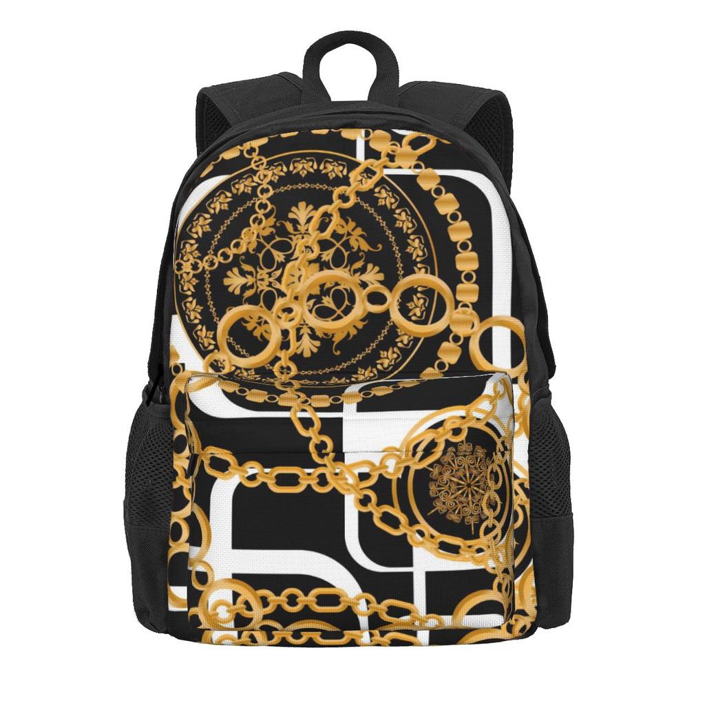 Gold Chains Backpack Teen Palm Leaf Print Large Backpacks Polyester Funny School Bags Camping Colorful Rucksack