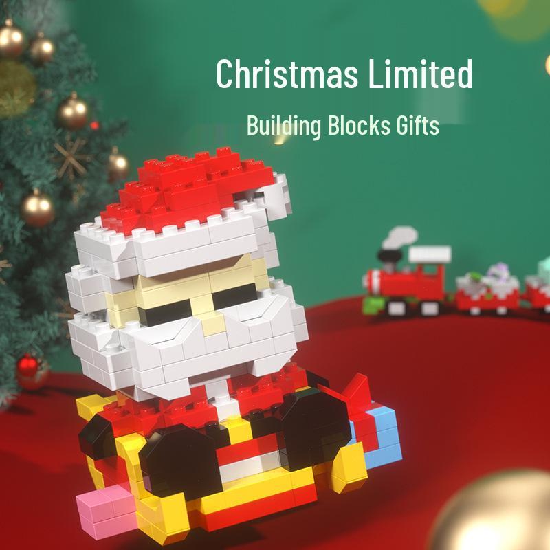 Christmas Lego-Compatible Building Blocks: Assembled Tree, Reindeer, and Santa Ornaments