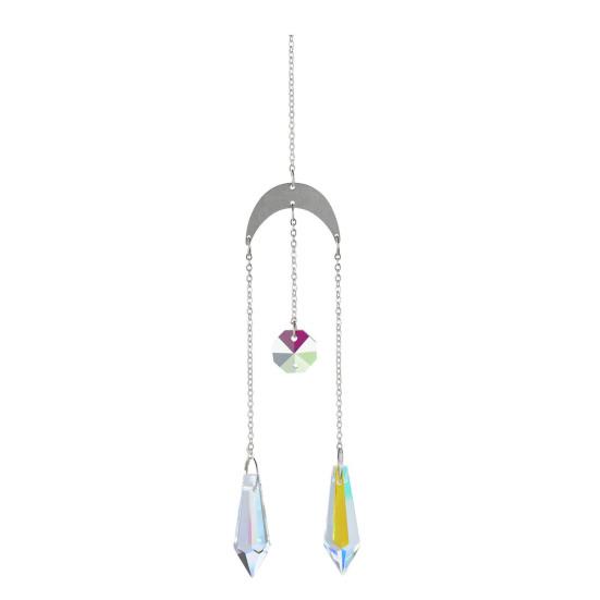 Faux Crystal Suncatcher, Colorful Prisms Window Hanging Sun Catcher, Moon Sun Rainbow Maker Chain Pendant for Garden Home Decor