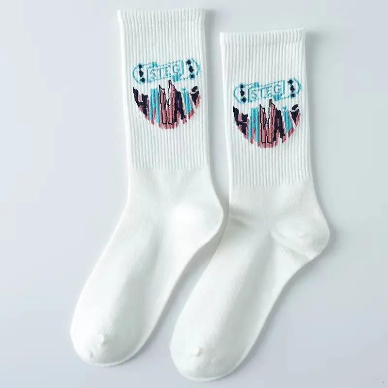 New Cyberpunk Style White Cartoon Gameing Socks for Men and Women Game Over Socks Cotton Women Ins Style Funny Happy Socks