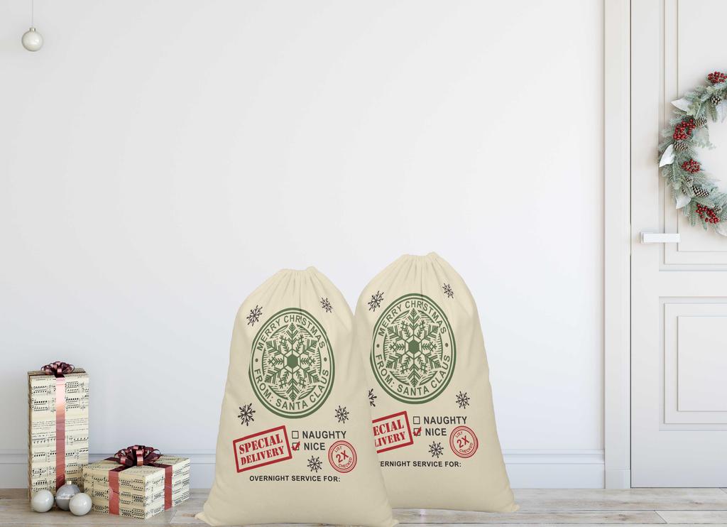 Printtoo 2 Pcs Santa Gift Sack for Kids Presents Xmas Bag Christmas Sack Personalized Bags 27x20 Inch