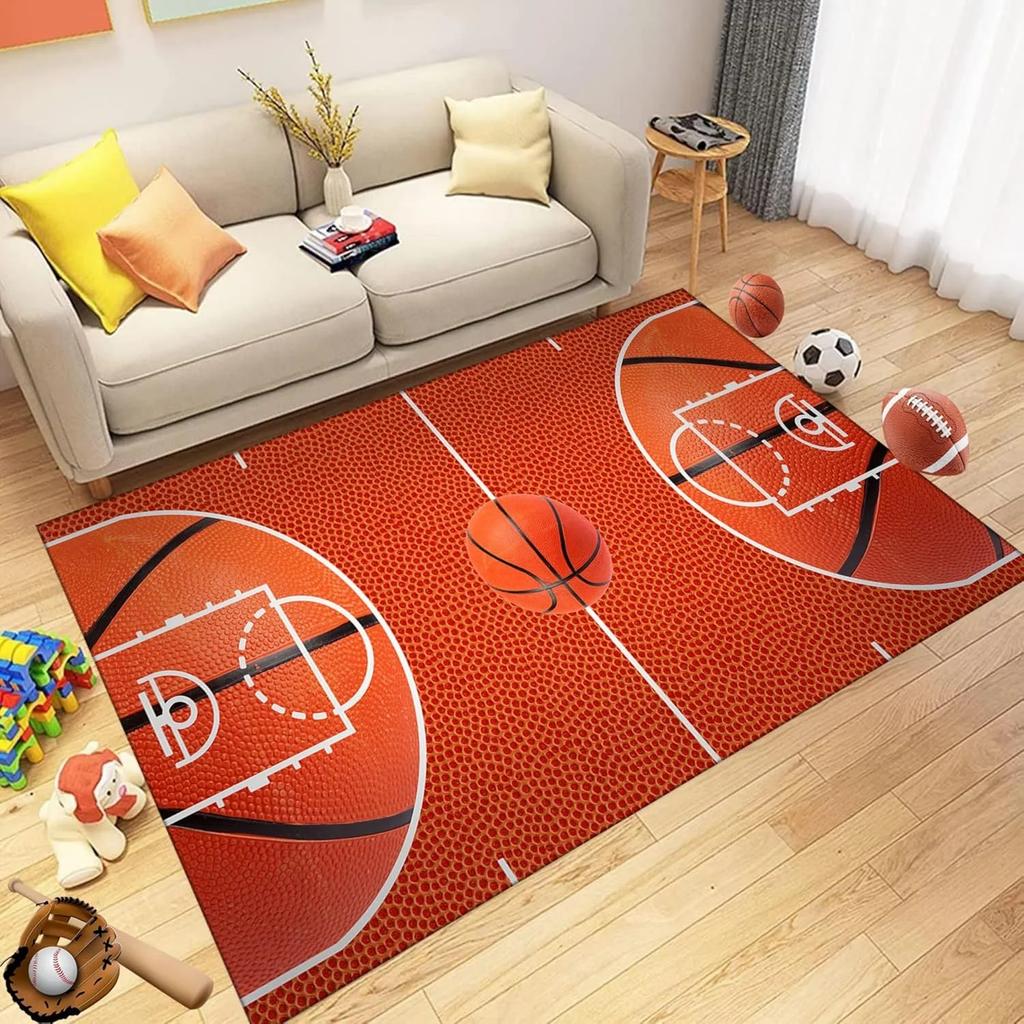 Basketball Court Area Rug Non-Slip Basketball Field Carpet Kid Basketball Sports Rugs Floor Mat for Living Room Playroom Decor