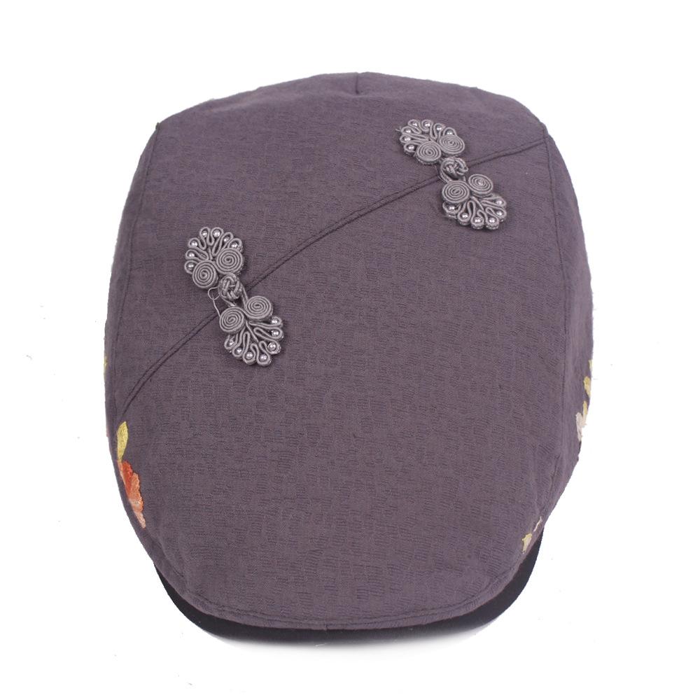 Chinese Style Duck Tongue Cap Ms. Flowers Beret National Wind Retro Buckle Forward Cap Cotton Women Hat