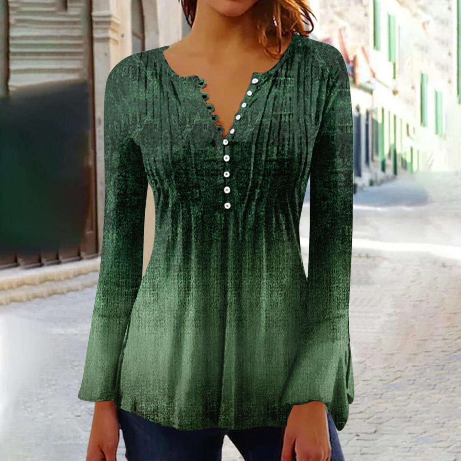 

Женские расклешенные рукава с принтом Воротник на пуговицах Пуговицы Длинные рукава с принтом Базовая праздничная туника Тонкие топы Этнические топы с принтом Летние футболки XXXL зелёный