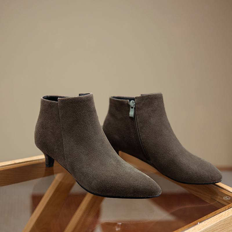 Krazing Pot Cow Suede Winter Round Toe Med Thin Heels Modern Boots Women Big Size 43 Zipper Basic Clothing Ankle Boots